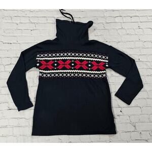 Chaps Sweater Black Red White Mock Neck Long Sleeve Casual WOMENS SIZE SMALL